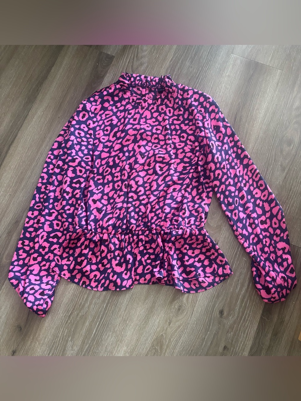 Women's Pink & Purple Leopard Print Peplum Blouse